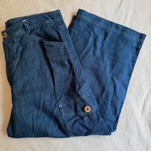 NWT Sharon Anthony Blue Linen Cropped Cargo Pants Size 10P‎